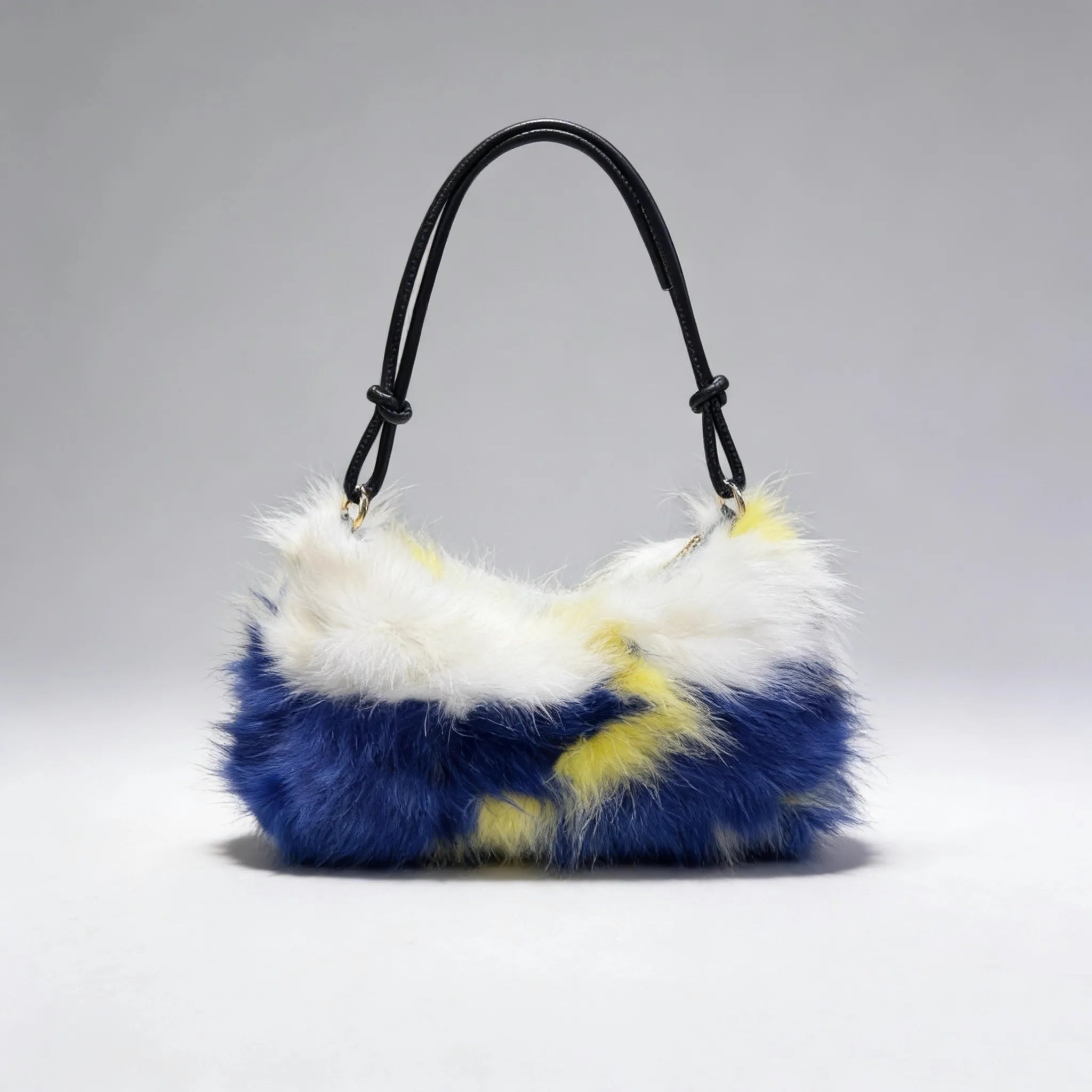 Luxury Faux Fur Color-Block Shoulder Bag – Plush Underarm Handbag with Sleek Leather Strap