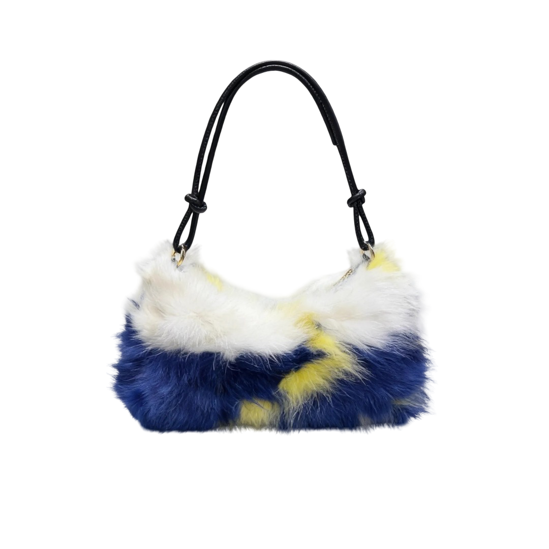 Luxury Faux Fur Color-Block Shoulder Bag – Plush Underarm Handbag with Sleek Leather Strap