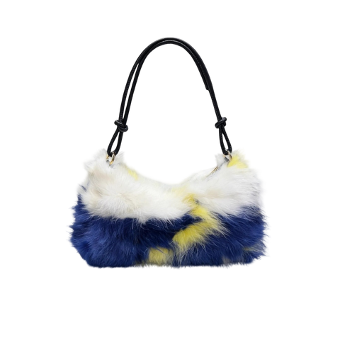 Luxury Faux Fur Color-Block Shoulder Bag – Plush Underarm Handbag with Sleek Leather Strap