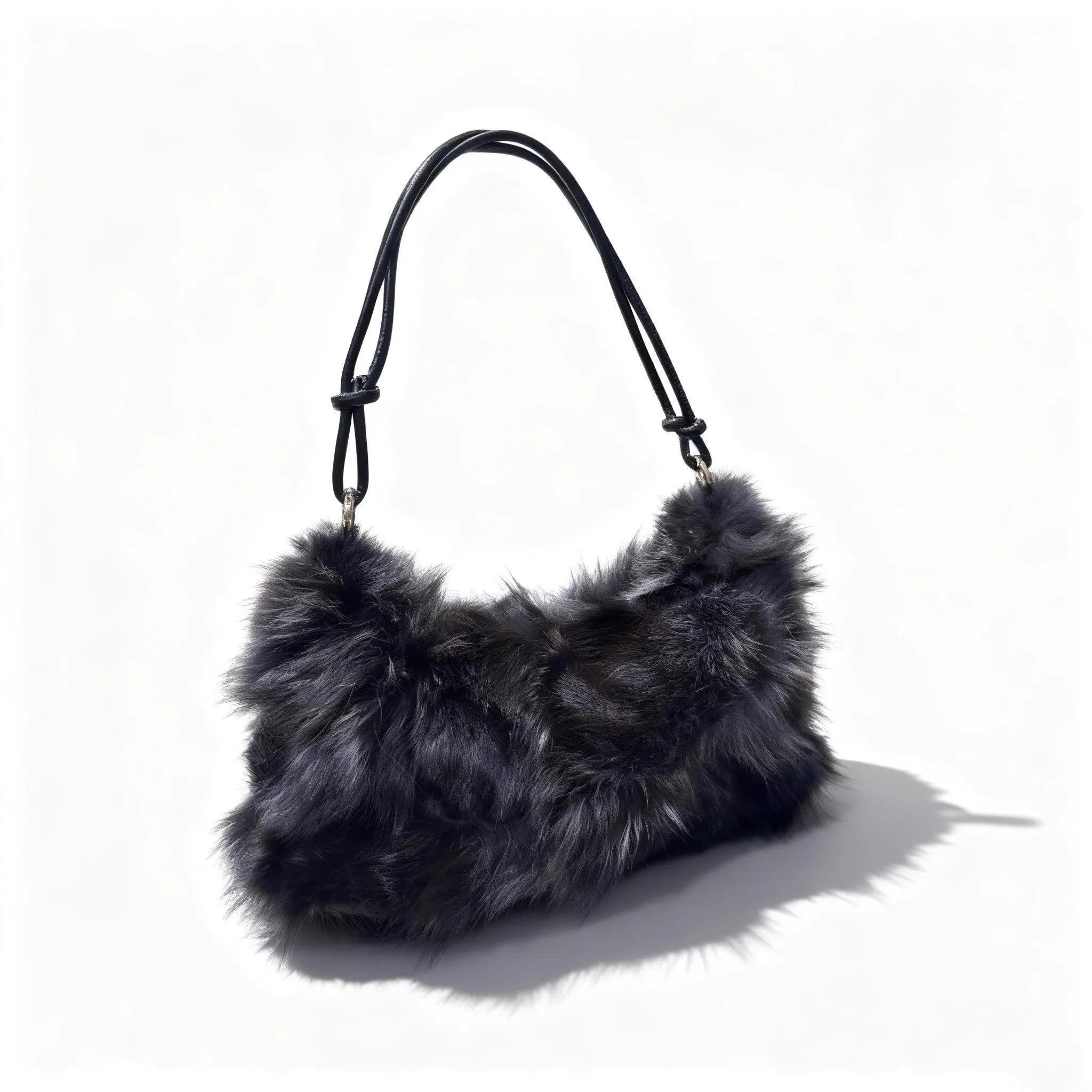 Luxury Faux Fur Color-Block Shoulder Bag – Plush Underarm Handbag with Sleek Leather Strap
