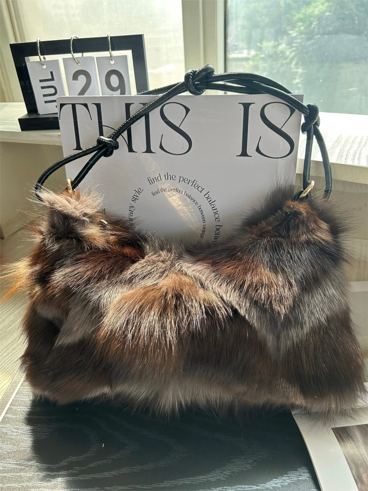 Luxury Faux Fur Color-Block Shoulder Bag – Plush Underarm Handbag with Sleek Leather Strap