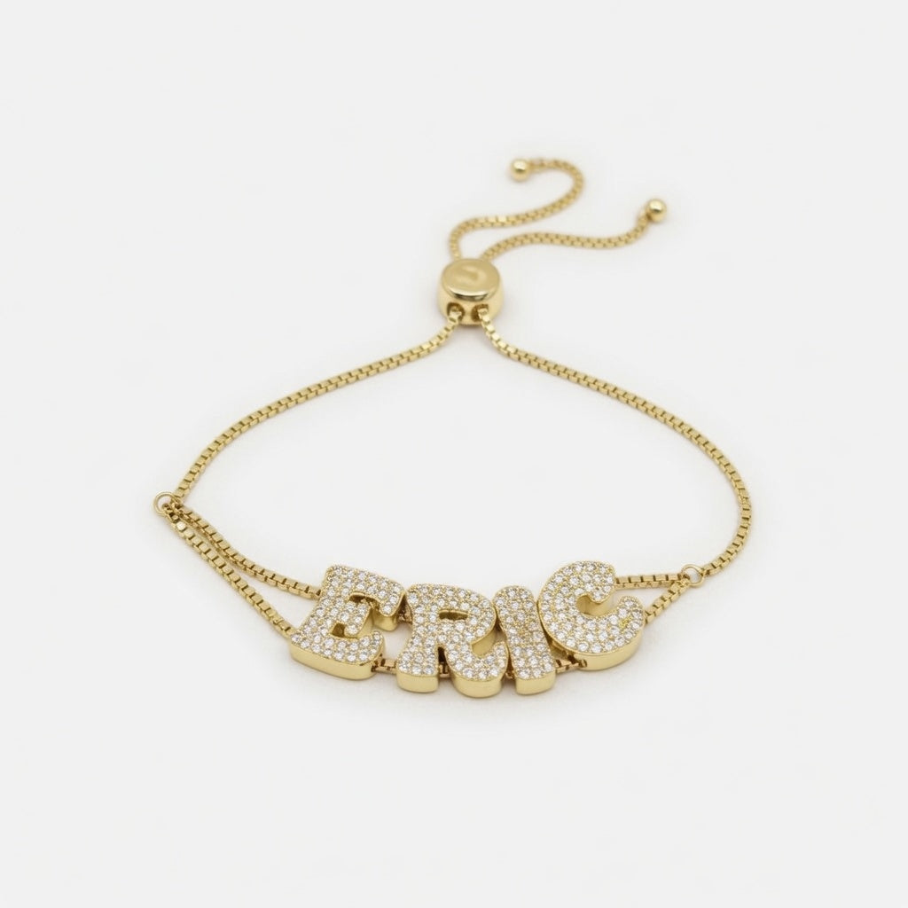 Custom Ice Out Nameplate Bolo Bracelet – Personalized Crystal Iced Name Bracelet for Women