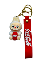 Cute Character Holding Cola Drink Silicone Keychain with Red Wristlet Strap
