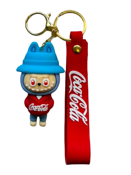 Cute 3D Mascot Silicone Keychain with Coca-Cola Wristlet Strap