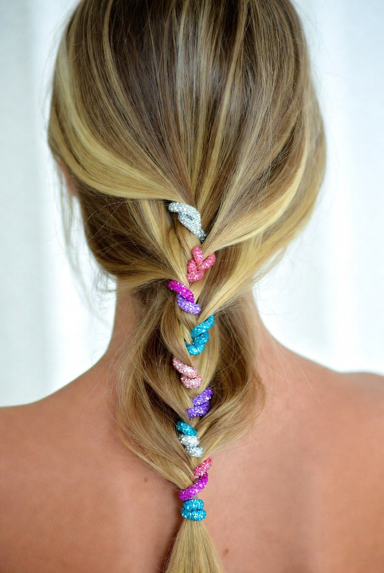 Premium Shimmer Elastic Hair Ties – Multi-Color Seamless Scrunchie Set
