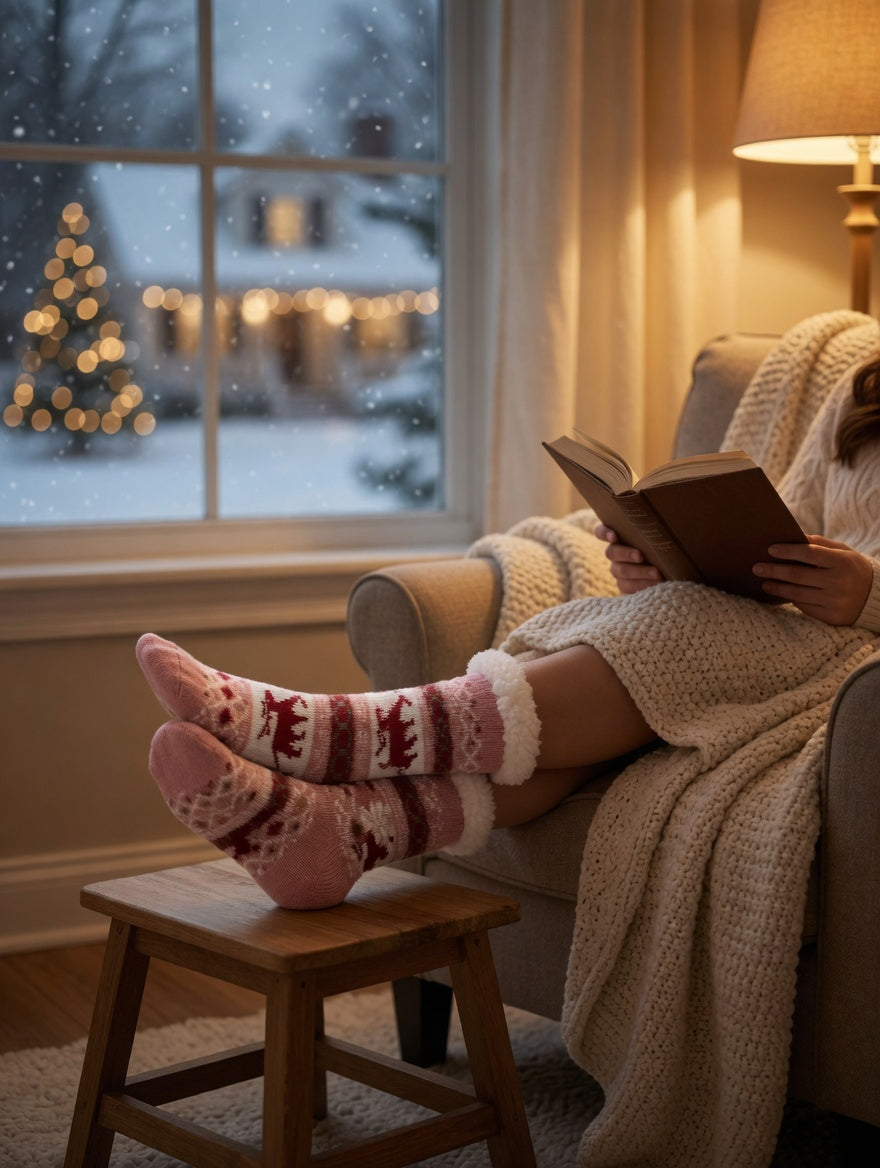 Ultra-Soft Sherpa Lined Winter Slipper Socks - Nordic Pink