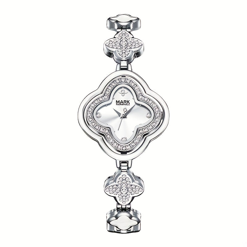 Mark Fairwhale Luxury Four-Leaf Clover Luxury Women's Bracelet Watch – Diamond Bezel Quartz Timepiece