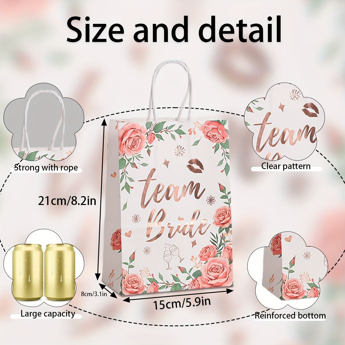 12-Pack Team Bride Hen Party Gift Bags – Elegant Floral Bridal Rose Gold Foil Party Favor Bags