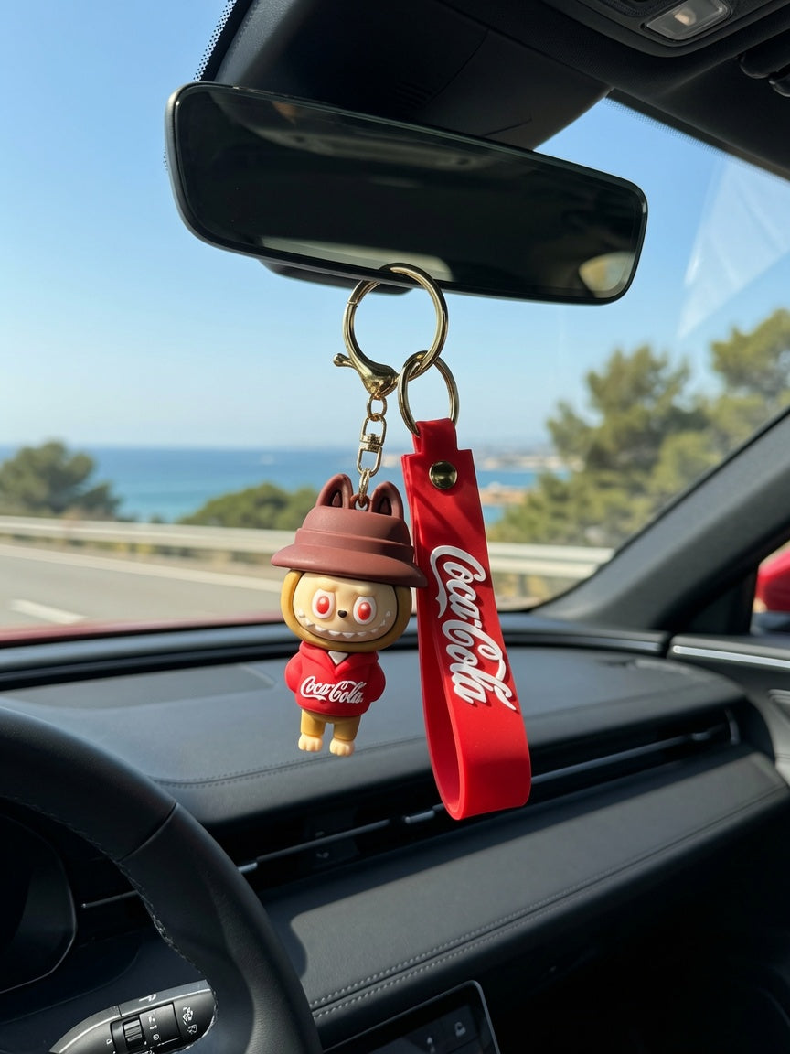 Collectible 3D Coca-Cola Anime Figure Keychain with Wrist Strap