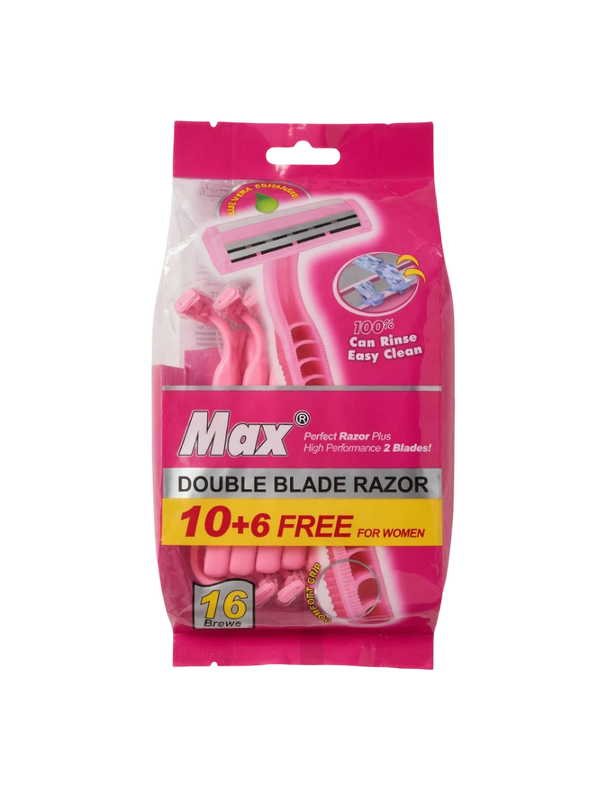 Max Double Blade Disposable Razors for Women – 16 Pack (10 + 6 Free Value Bundle)
