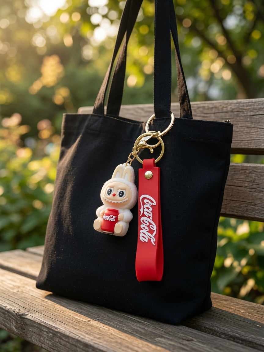 Cute Character in Bunny Costume Keychain – Red Soda Can Edition with Matching Wristlet Strap