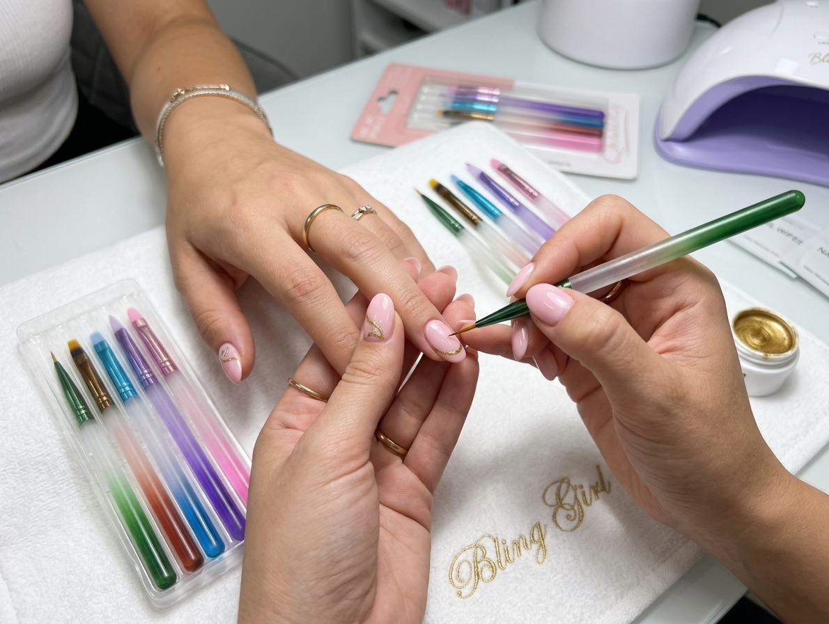 Bling Girl 5-Piece Professional Nail Art Brush Set – Multi-Tip Precision Design Kit