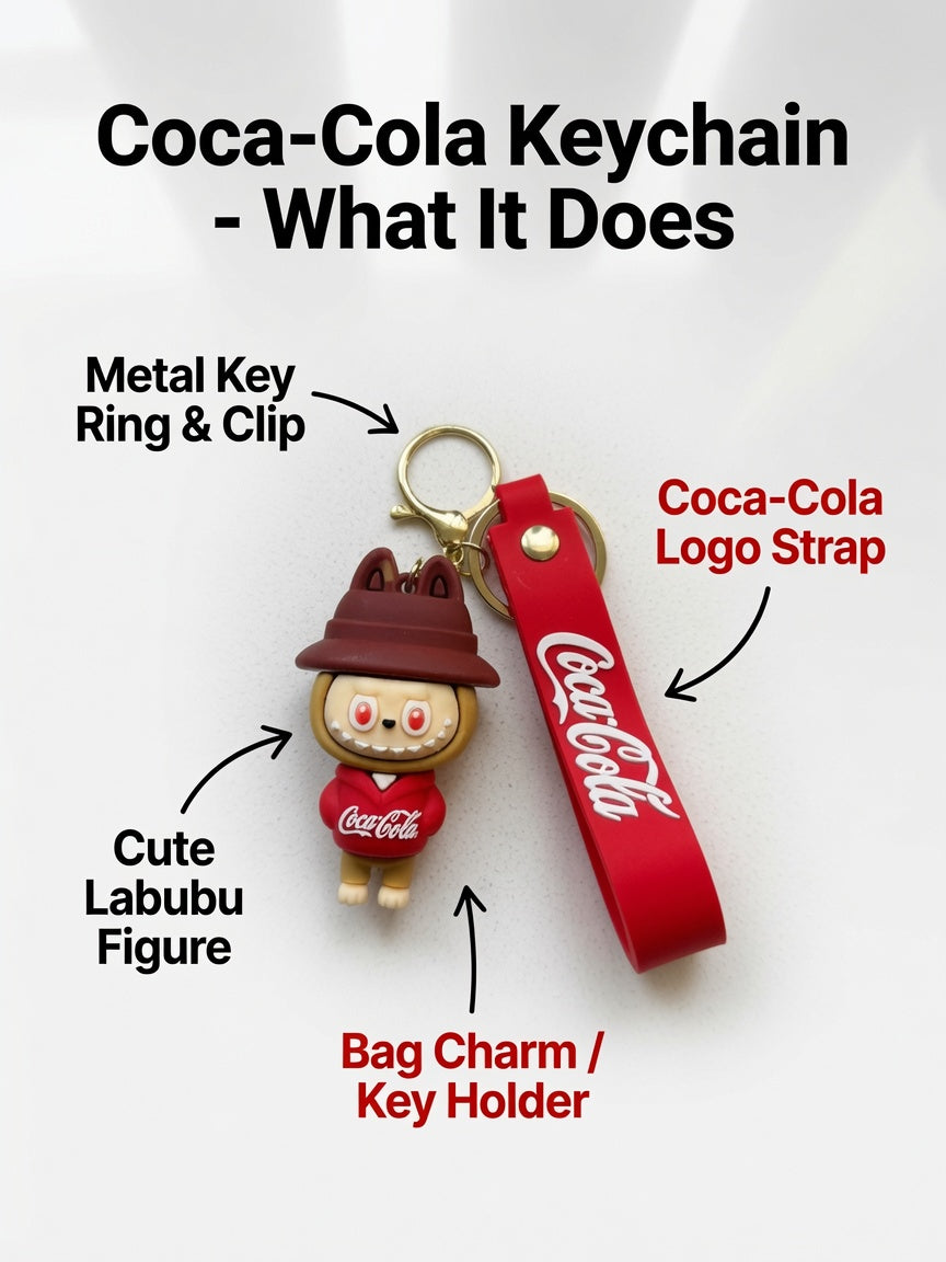 Collectible 3D Coca-Cola Anime Figure Keychain with Wrist Strap