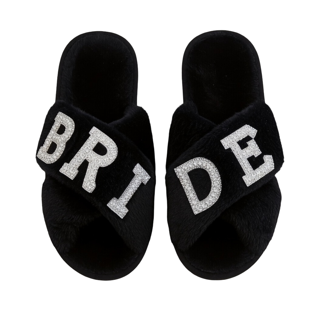 Luxury Faux Fur Bridal Slippers with Rhinestone Detailing