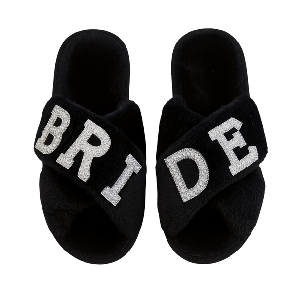 Luxury Faux Fur Bridal Slippers with Rhinestone Detailing