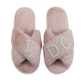 Luxury "I DO" Rhinestone Bridal Slippers Plush Faux Fur Cross-Band House Slides