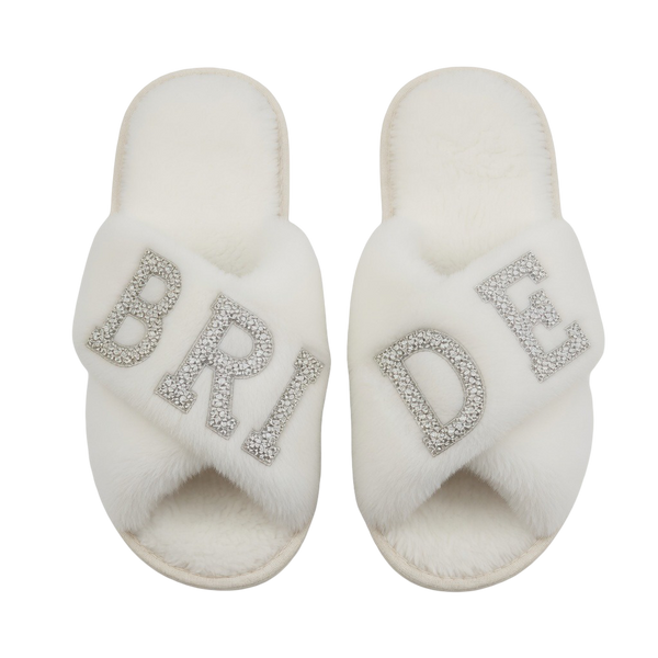 Luxury Faux Fur Bridal Slippers with Rhinestone Detailing