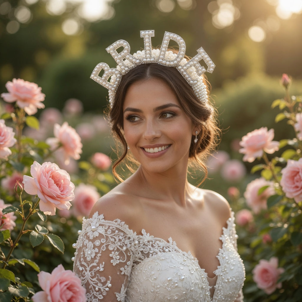 Pearl & Rhinestone "BRIDE" Tiara Headband – Sparkling Bridal Crown Headpiece