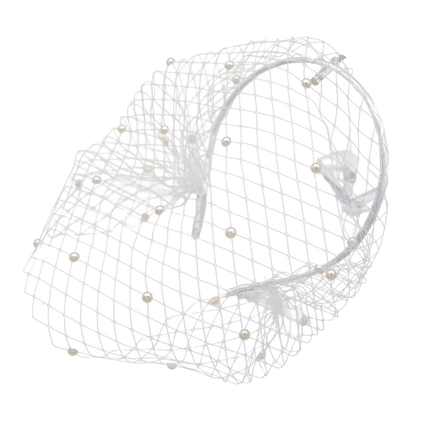 Elegant Pearl Embellished Birdcage Veil Headband - Bridal Fascinator