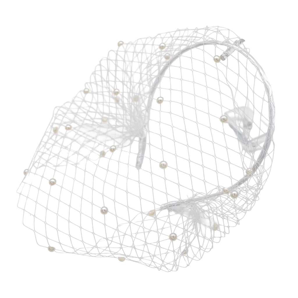 Elegant Pearl Embellished Birdcage Veil Headband - Bridal Fascinator