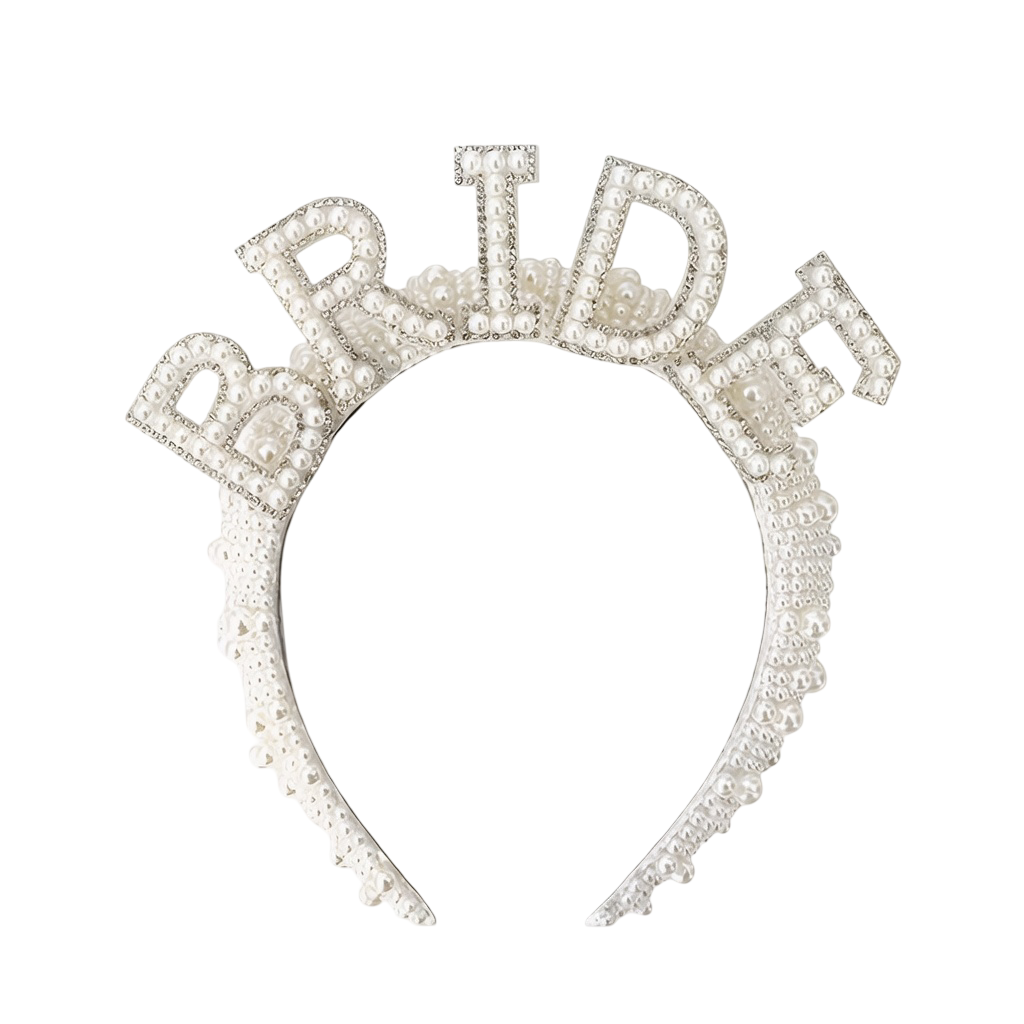 Pearl & Rhinestone "BRIDE" Tiara Headband – Sparkling Bridal Crown Headpiece