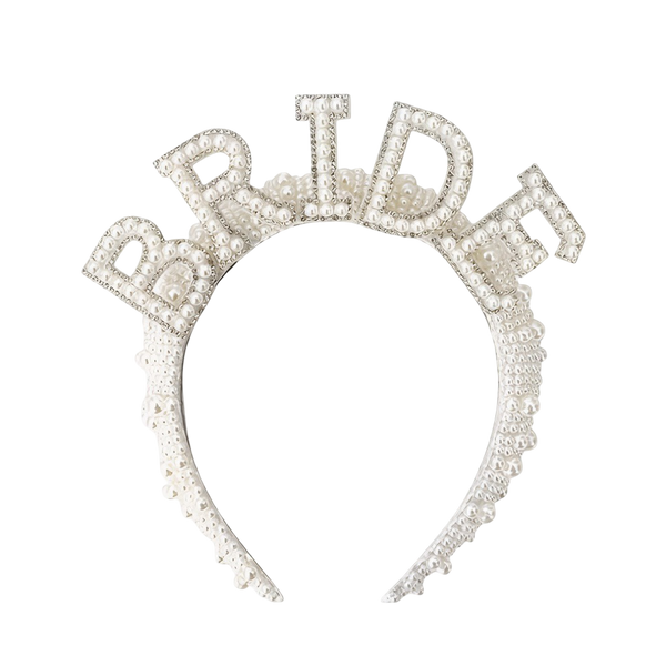 Pearl & Rhinestone "BRIDE" Tiara Headband – Sparkling Bridal Crown Headpiece