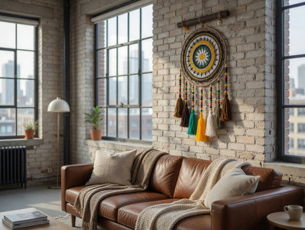 Handcrafted Boho Dreamcatcher Wall Hanging with Wooden Rods & Beaded Tassels