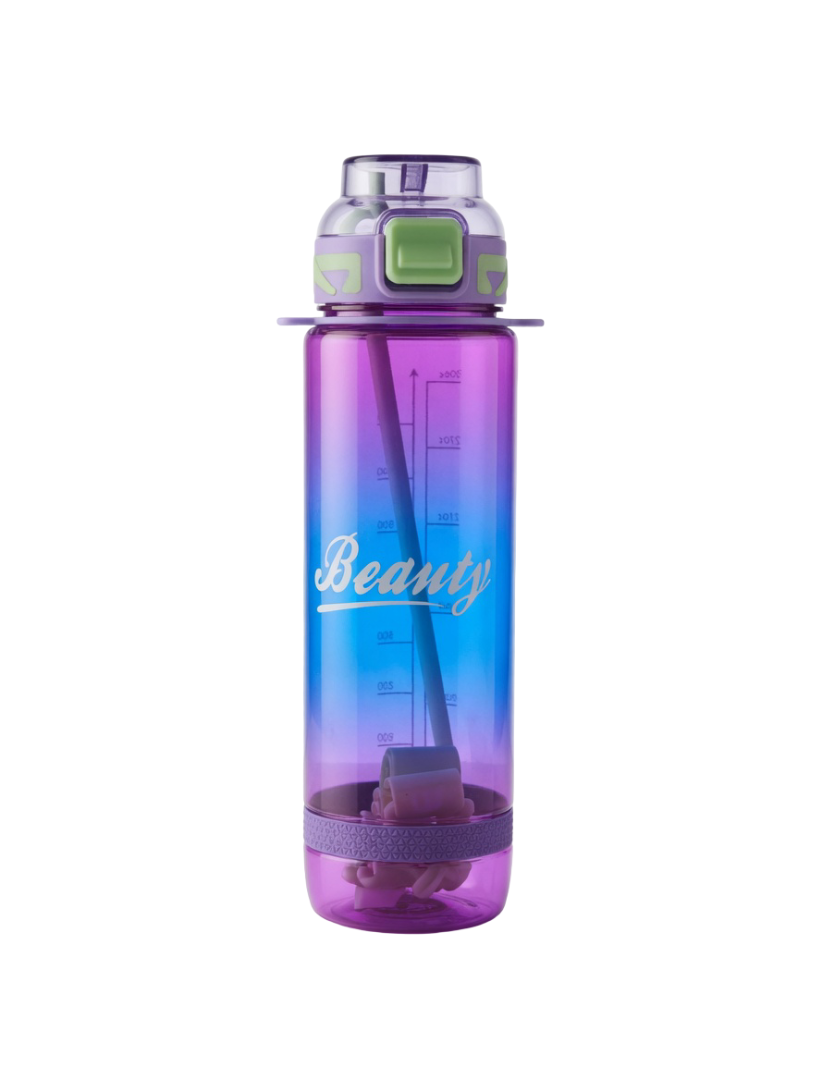 Gradient Motivational Water Bottle with Straw & Volume Markers