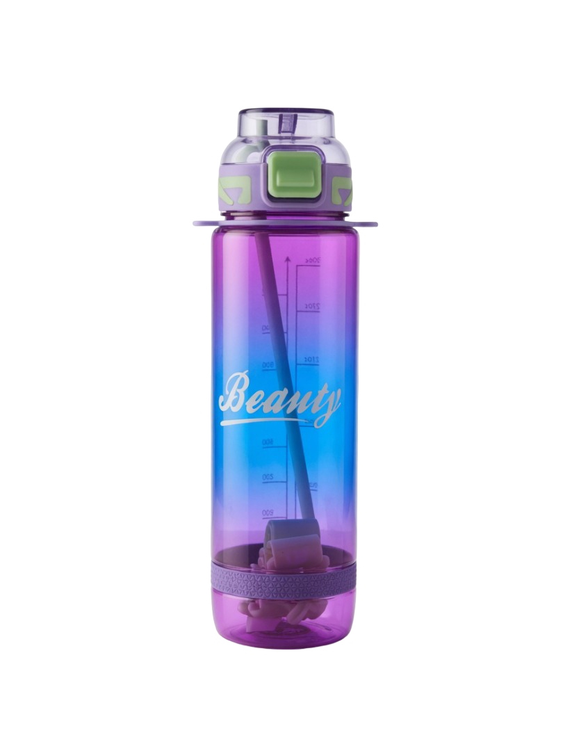 Gradient Motivational Water Bottle with Straw & Volume Markers