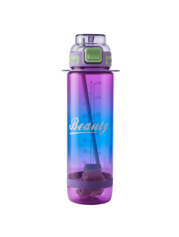 Gradient Motivational Water Bottle with Straw & Volume Markers