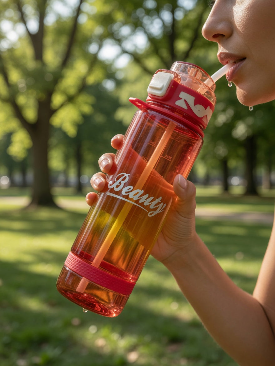 Gradient Motivational Water Bottle with Straw & Volume Markers