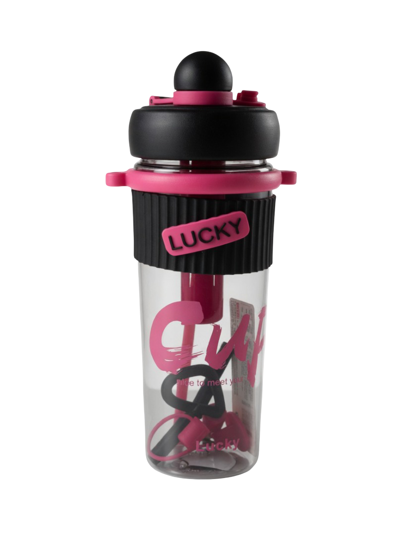 LUCKY Dual-Lid Sports Water Bottle with Silicone Grip & Internal Straw