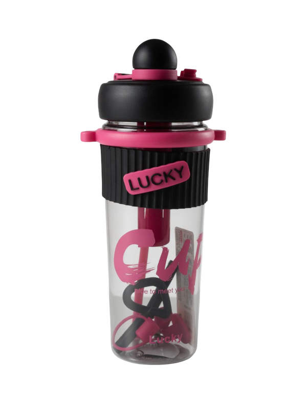LUCKY Dual-Lid Sports Water Bottle with Silicone Grip & Internal Straw