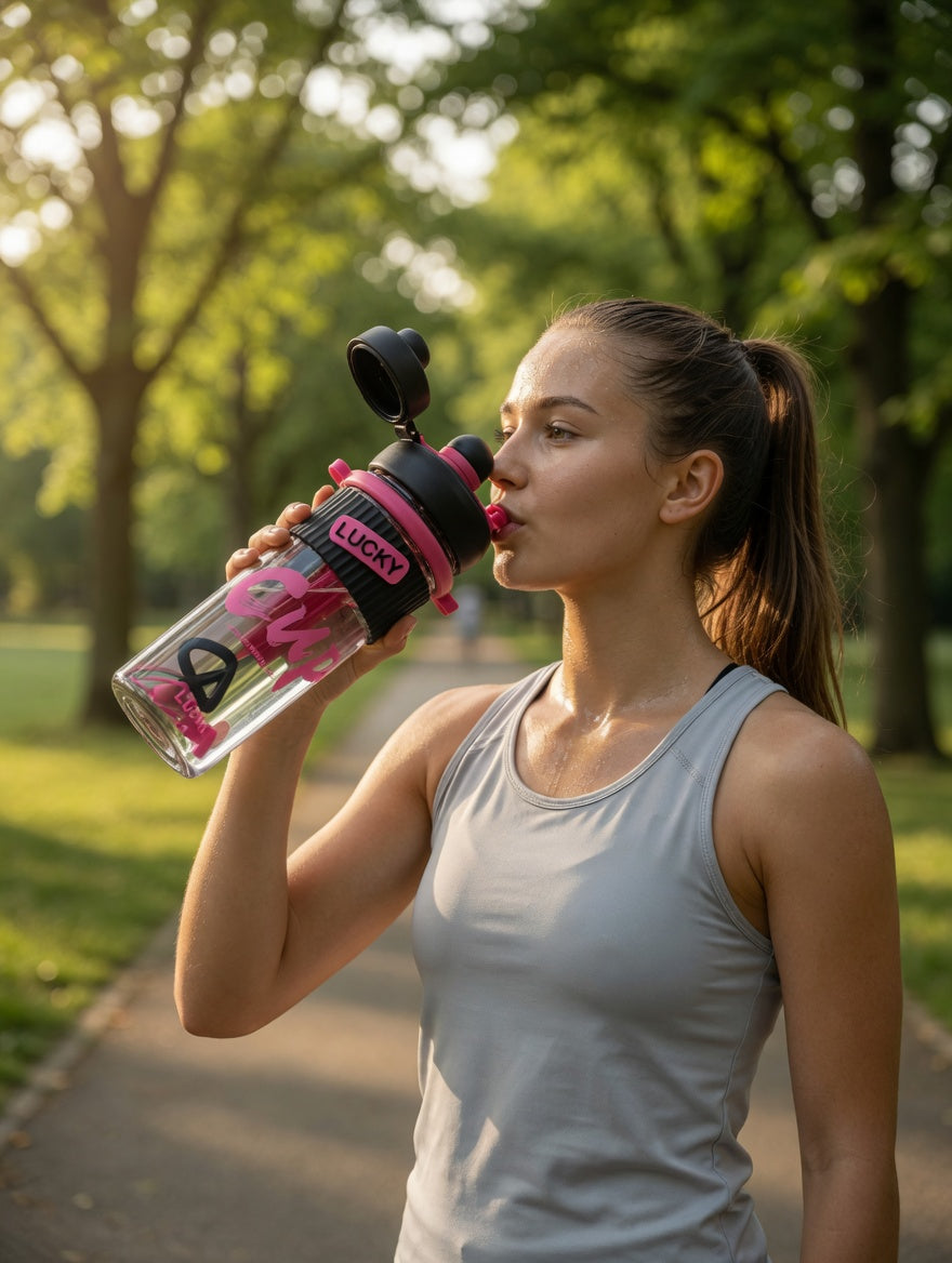 LUCKY Dual-Lid Sports Water Bottle with Silicone Grip & Internal Straw
