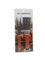 Premium 2-Piece Stainless Steel BBQ Grill Utensil Set with Wooden Handles