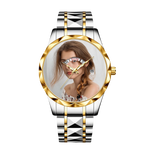 Luxury Two-Tone Stainless Steel Women's Quartz Watch – Custom Photo Dial with Day/Date Display