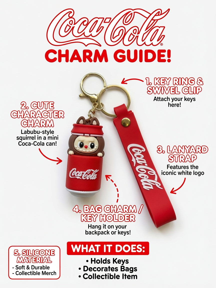 3D Cute Pop Mart Labubu Coca-Cola Can Keychain & Wrist Strap Charm