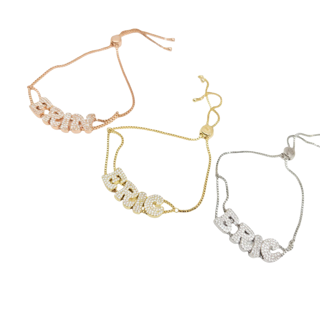 Custom Ice Out Nameplate Bolo Bracelet – Personalized Crystal Iced Name Bracelet for Women