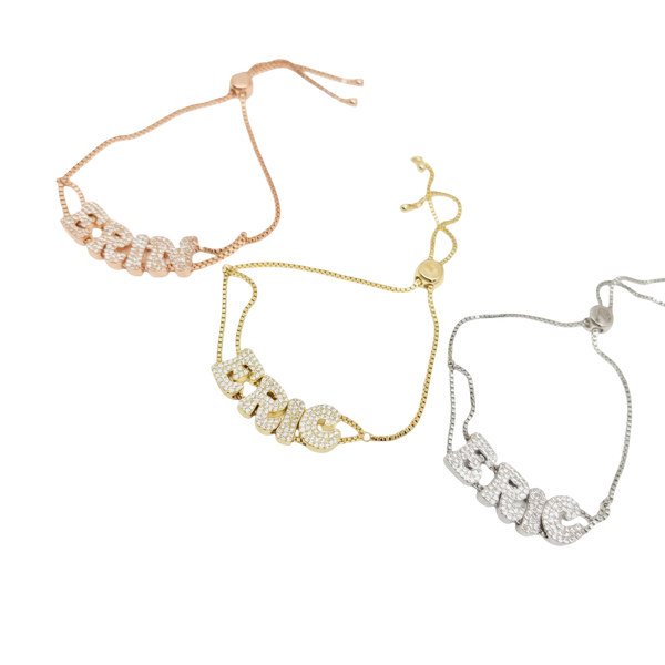 Custom Ice Out Nameplate Bolo Bracelet – Personalized Crystal Iced Name Bracelet for Women