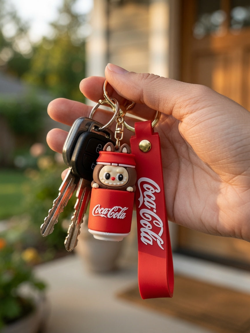 3D Cute Pop Mart Labubu Coca-Cola Can Keychain & Wrist Strap Charm